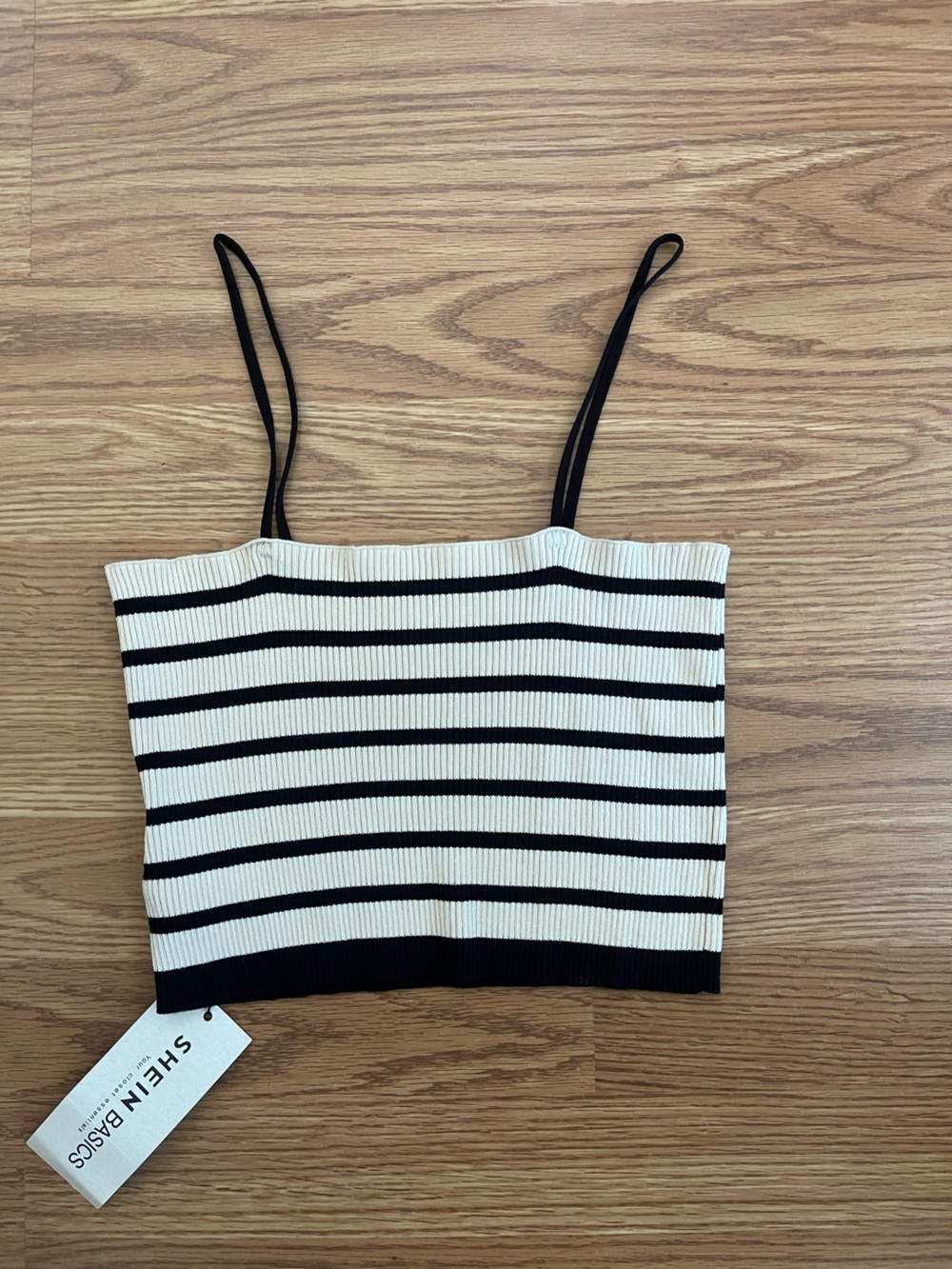 NWT!!  Shein Basics Black & White Striped Ribbed cropped Tank boho baddie